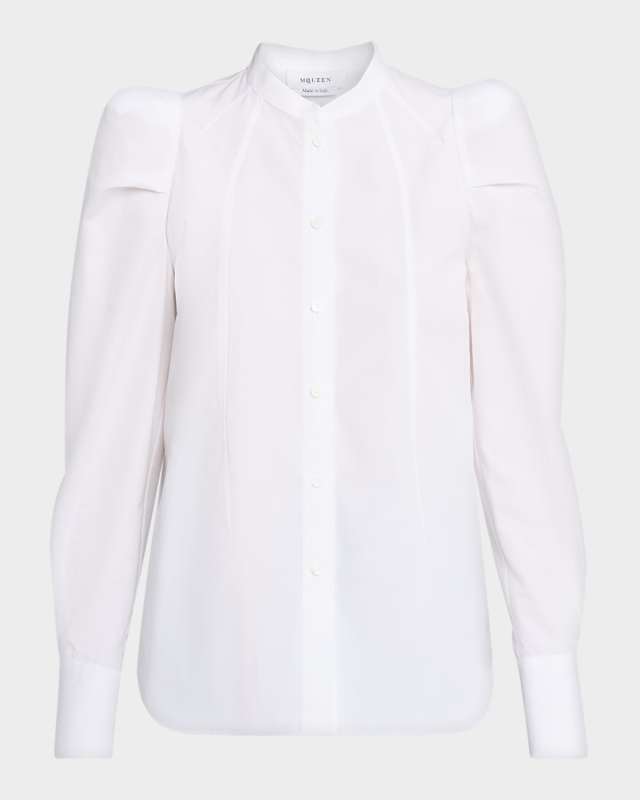 Puff-Sleeve Cotton Button-Down Shirt